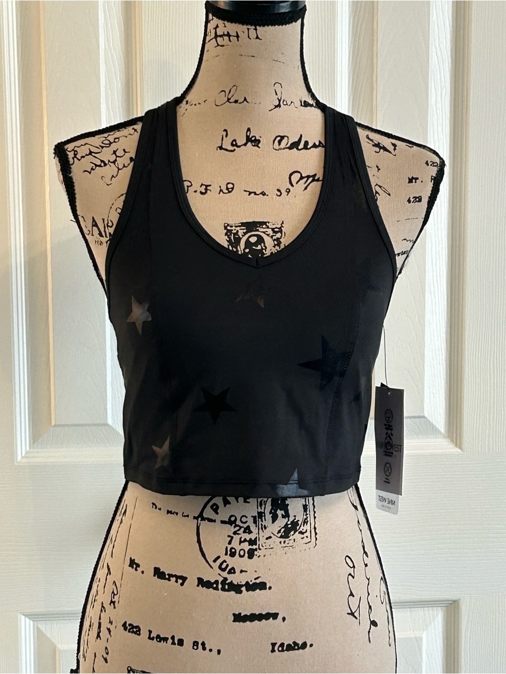 Nine West black star print sports bra medium NWT